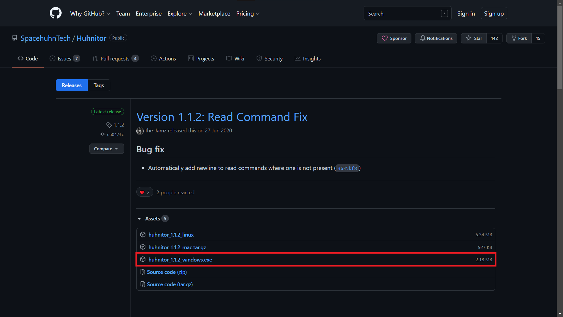 Huhnitor Version 1.1.2 Windows .exe file on the release page