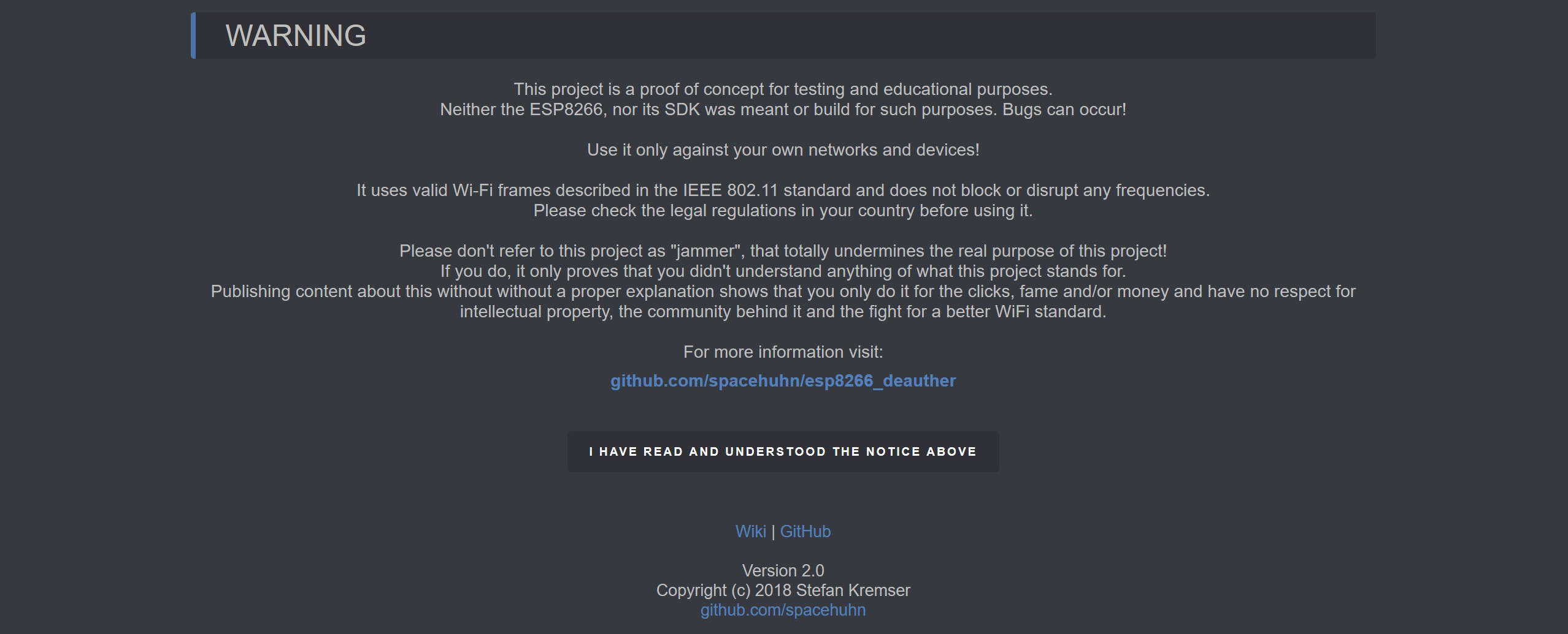 ESP8266 Deauther Home / Warning Page