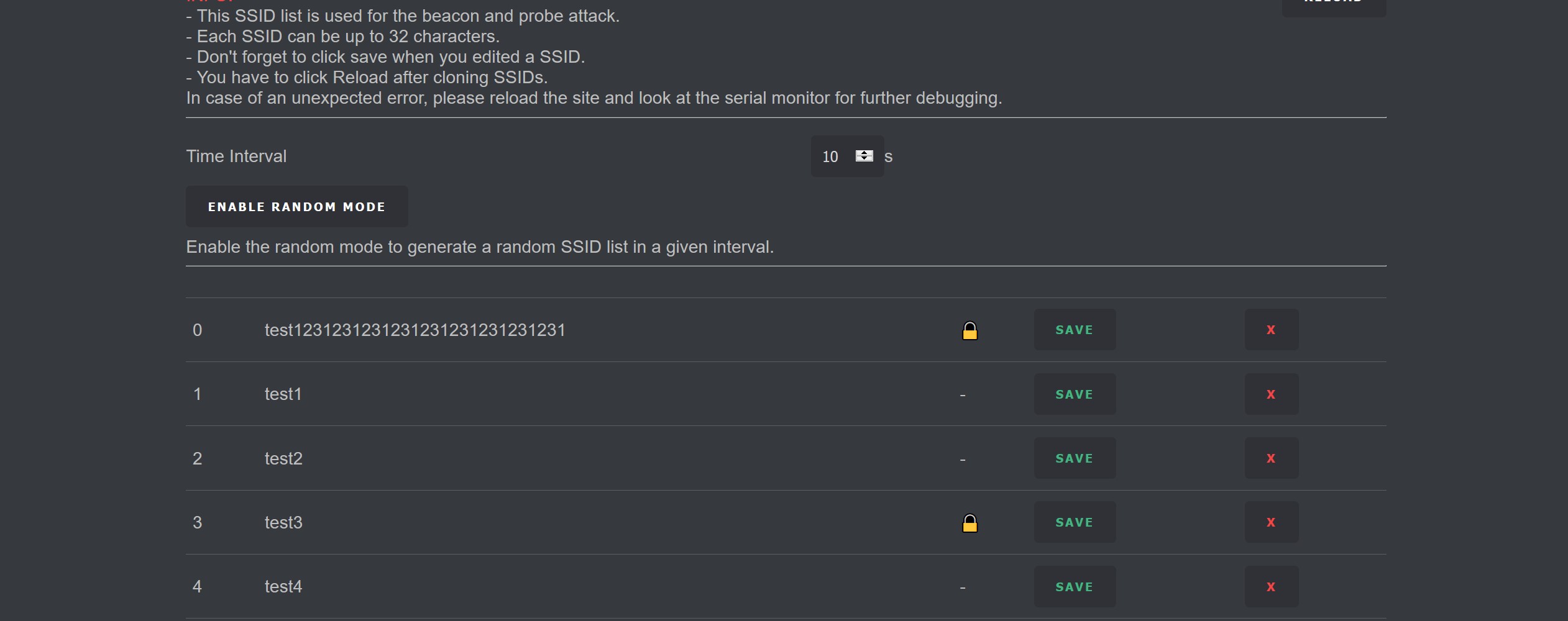 Deauther SSID Page