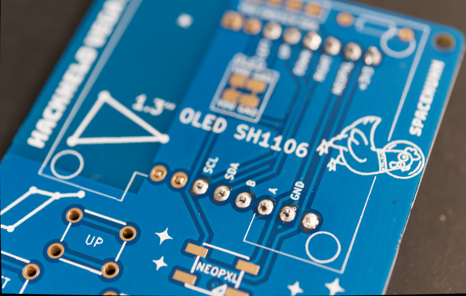 HackHeld PCB top with D1 Mini soldered