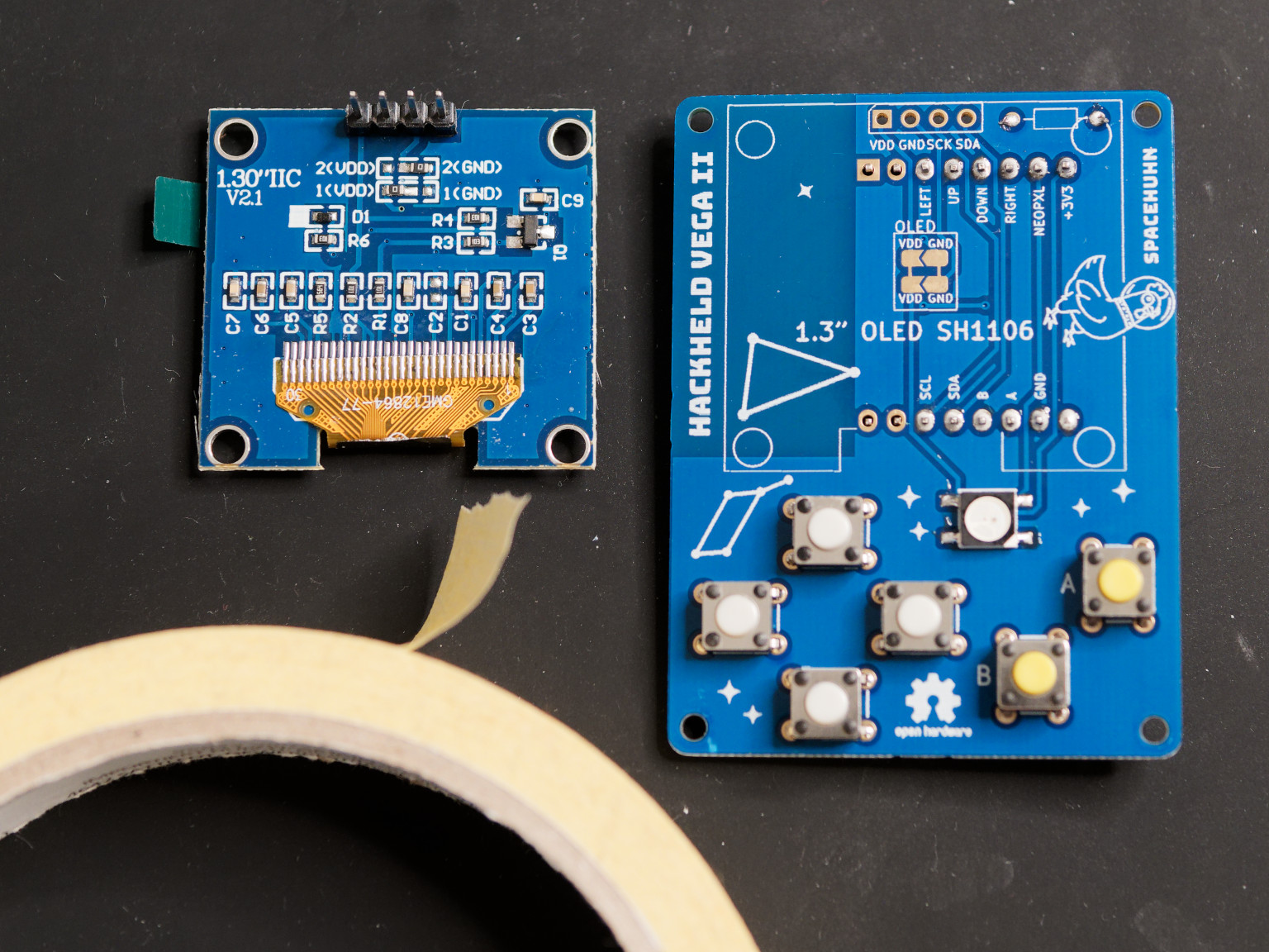 HackHeld, OLED display, tape