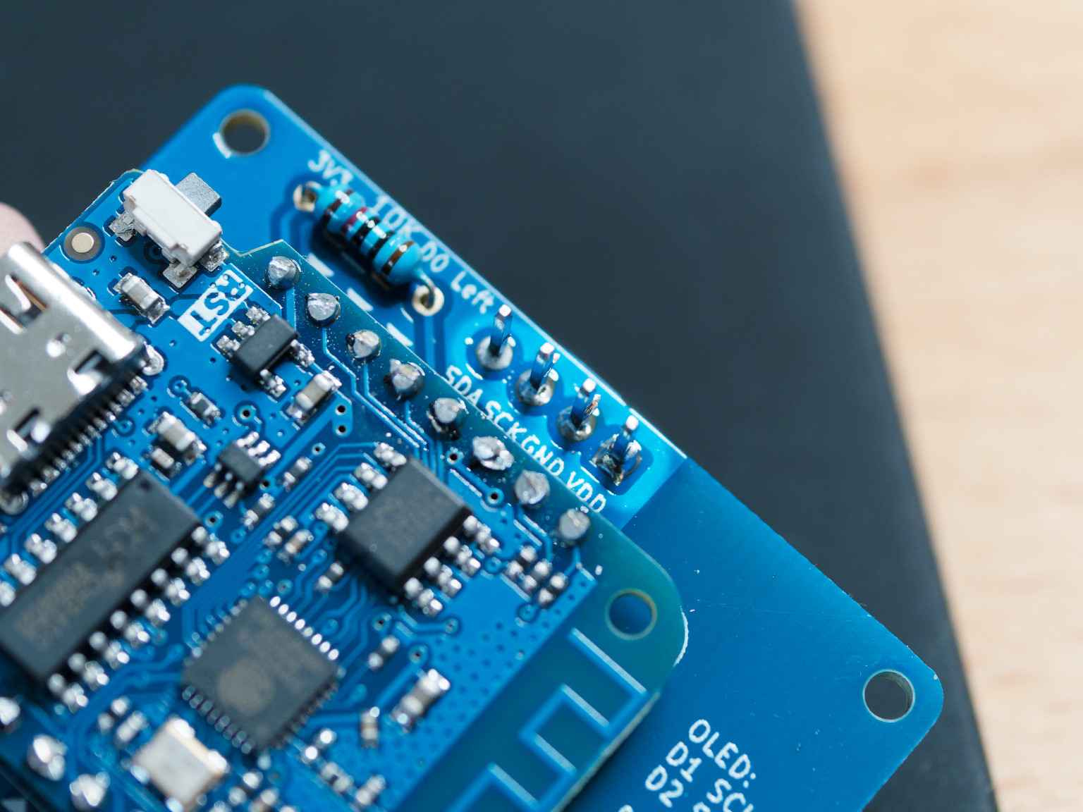 Soldered OLED pins
