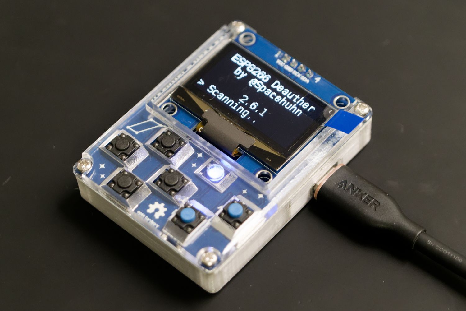 HackHeld Vega II+ assembled and running ESP8266 Deauther