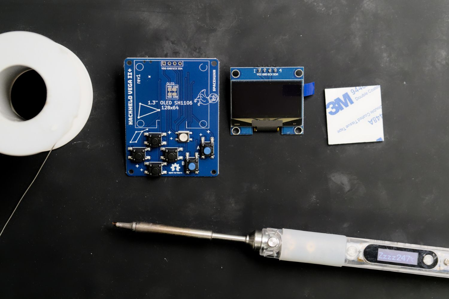 HackHeld Vega II+ PCB, Screen, adhesive tape