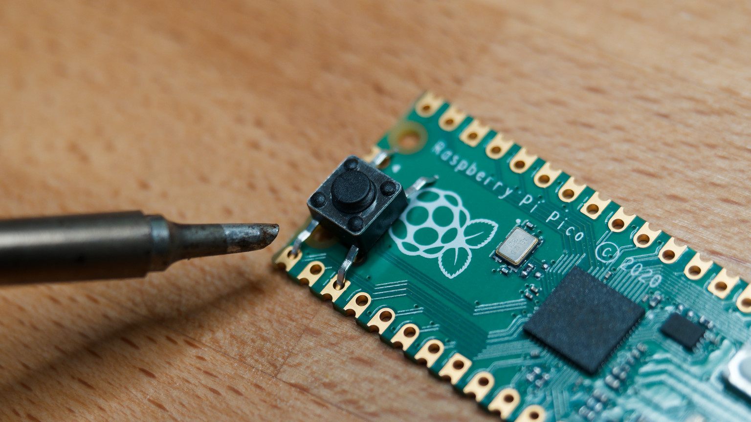 Soldering button to Raspberry Pi Pico