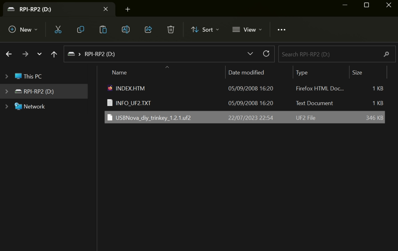 Copy USBNova firmware onto Trinkey