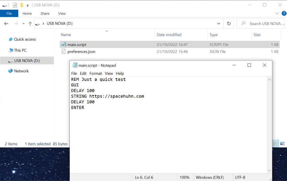 USB Nova plugged into Laptop